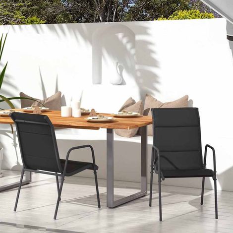 INLIFE Chaises de jardin 2 pcs Acier et textilène Noir (1/5)