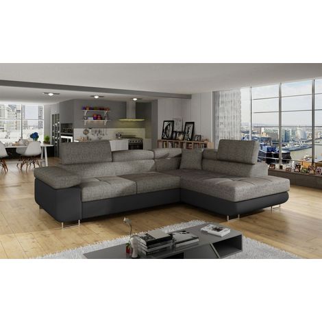 Ecksofa Schlafsofa SARRA Stoff Soft- Berlin Schwarz-Grau Ottomane Rechts (1/5)