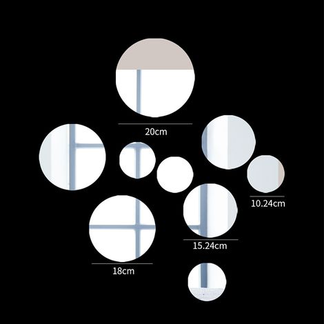 Set de miroirs muraux ronds, grand miroir 20 x 20 cm et 8 autres miroirs de 10 à 20 cm, en acrylique incassable 3 mm (1/5)