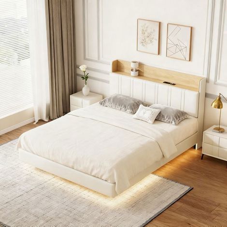 Letto 140x200 cm - XF01 - USB - LED - Scandinavo - struttura letto matrimoniale 140x200 cm - PU - Bianco