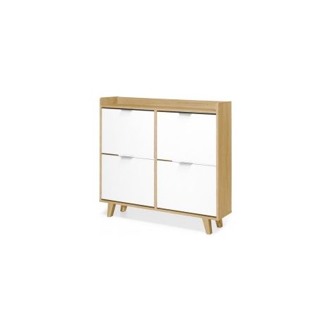 TOPKIT Meuble à chaussures 4 portes 2181 Armoire à chaussures Étagère à chaussures Hall avec 4 portes pliantes chêne blanc (1/5)