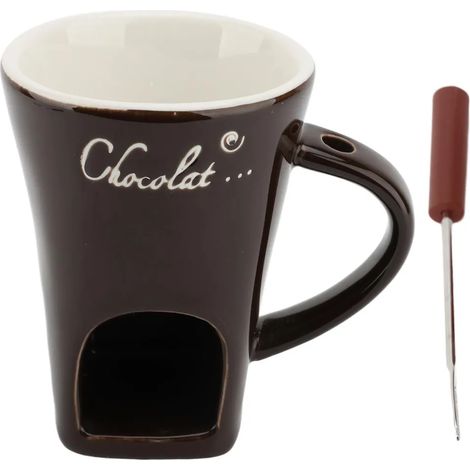 Tasse à fondue au chocolat, chauffe-beurre en céramique, accessoires de cuisine avec fourchette, marron (1/5)