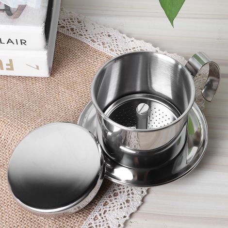 Cafetière portable à filtre en acier inoxydable pour la maison, la cuisine, le bureau et les activités de plein air (argenté) (1/5)