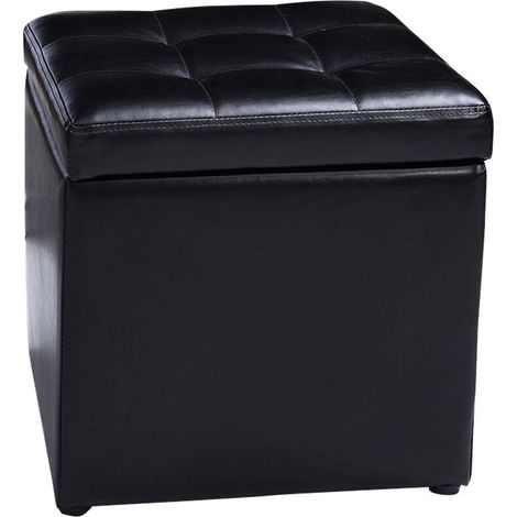 Foldable Cube Ottoman Pouffe Storage Seat-Black (1/5)