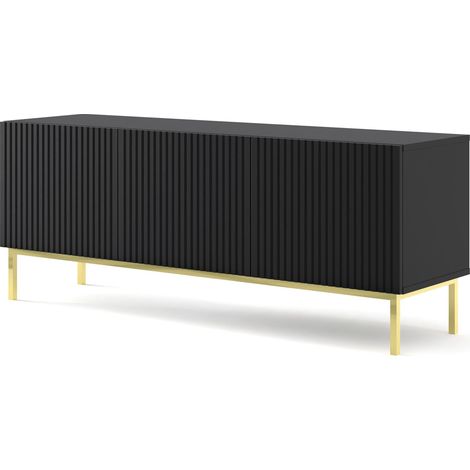 Mueble de TV RAVENNA B 150 cm 3D negro mate fresado + marco