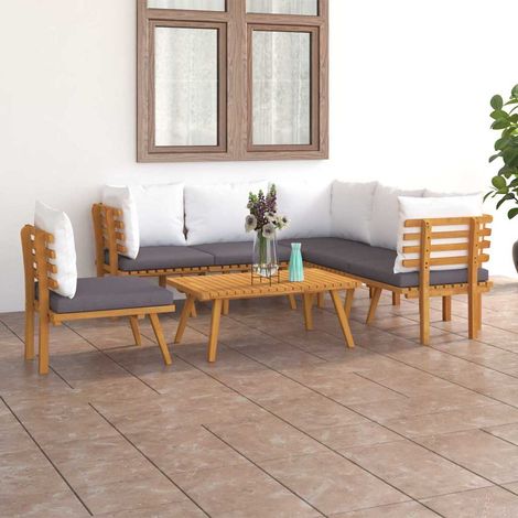 vidaXL Muebles de jardín 7 piezas con cojines madera maciza de acacia (1/4)