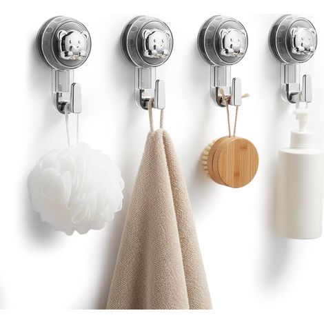 4pcs Crochet Ventouse Salle De Bain, Porte Accroche Serviette Ventouse Sans Percage, Crochet Mural Sxtra Forte Suction Hooks pour Douche Cuisine gris (1/5)