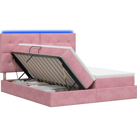 Letto con contenitore LED e materasso Rosa 180 x 200 cm Velluto vidaXL (1/5)