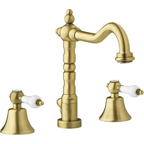 Robinet de lavabo 3 trous en bronze rétro