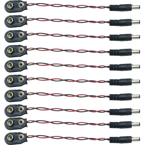 Huba Lot de 10 bornes de batterie, 9 V type I, câble de raccordement à clip de batterie pour prise 9 V (en forme de I) (1/5)