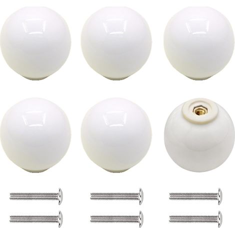 6 Pièces Boutons de Placard en Céramique, Ronds Poignée Tiroir Coloré, Blanche Boule Tiroir de Poignée Porte, Poignées Tirage de Meubles avec Vis pour Tiroir, Armoires, Cuisine, Salon (1/5)