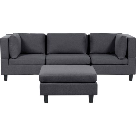 Elegante Divano Modulare a 3 Posti in Tessuto Imbottito grigio scuro Unstad