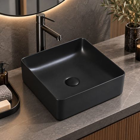 Aufsatzwaschbecken aus glasierter Keramik RIVA 365 cm schwarz matt (1/5)