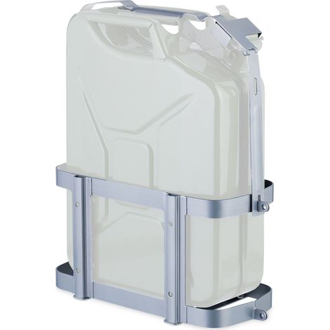 Relaxdays Petrol Can Holder, 10 & 20 L Spare Canister Bracket, Lockable, Car & Motorbike Accessory, Mounted, Iron, Grey (1/5)