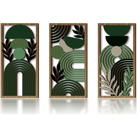 burkfeeg Lot de 3 Affiche de Décoration Murale Abstraite Boho, Bois 40x20cm (1/5)