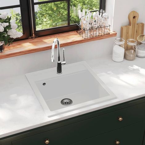 Évier de cuisine, Bac,Vasque pour cuisine Granit Seul lavabo Blanc XZZZ543677 (1/5)