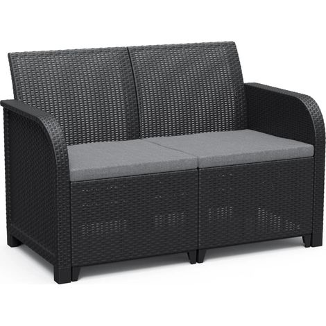Allibert by KETER - Sanremo - canape de jardin - en resine aspect rotin tresse - gris graphite (1/5)