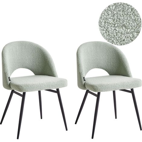 Set di 2 sedie da pranzo tessuto bouclè verde chiaro e metallo braccioli Onaga