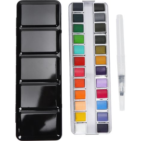 Watercolor Paint Portable Bright Color Watercolor Pigment Set Paint Supplies with Box24 Colors (1/5)