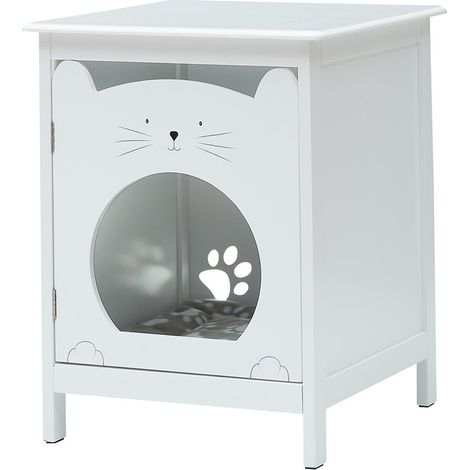 Maison pour chat, bac à litière, armoire pour chat pour bacs à litière et petits chats, toilettes pour chat avec porte ouverte, table d'appoint pour canapé, salon, chambre à coucher, blanc, 47,5 × 50, (1/5)