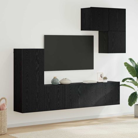 TV-Wandmöbel 5 pcs Schwarz Eichen-Optik Holzwerkstoff (1/5)
