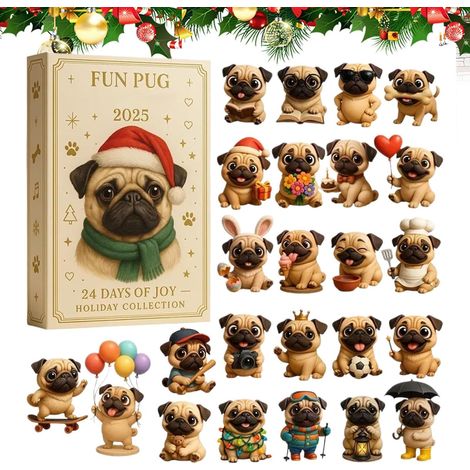 Pug Advent Calendar 2025, 24 Days 2D Acrylic Dog Seasonal Decoration - Countdown Calendar - For Home, Kids, Adults, Dog Lovers, Holidays (1/5)
