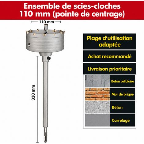 Scie trépan béton pour perforateur kit queue carrée 110 mm rouge bordeaux 1 g – Livraison gratuite (1/4)