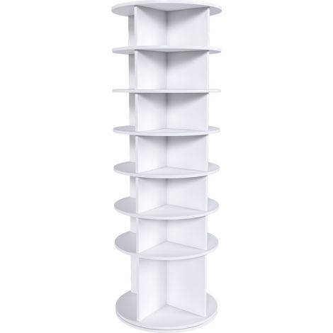 Scarpiera girevole a 7 livelli in PVC bianco 360° per 28 paia 60 x 60 x 184 cm (1/5)