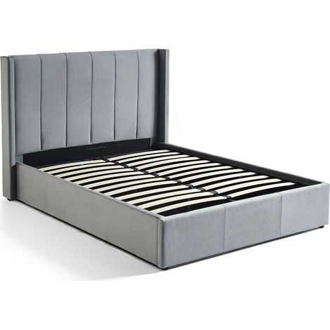 Lit double Magorial avec sommier relevable 140x190cm Velours Gris