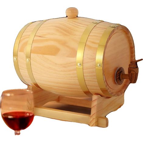 Barril de vino de madera, capacidad de 3 litros, diseño vintage, forma elíptica, requiere montaje, construcción de pino resistente. (1/5)