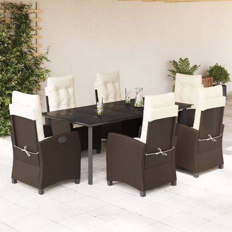 7-tlg. Garten-Essgruppe mit Kissen Braun Poly Rattan (1/5)