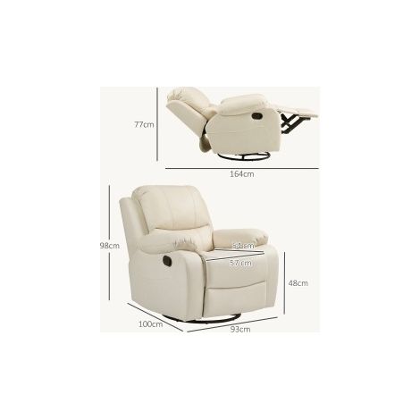 REDOM sillón relax (93x100x98 cm), respaldo reclinable hasta 135°, reposapiés, mecedora giratoria, poliéster blanco crema (1/5)
