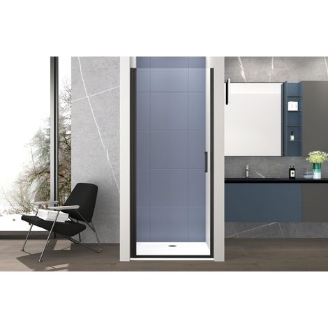 Box doccia 70 cm porta 1 BATTENTE nicchia H200 cm cristallo 6mm profilo NERO OPACO MILA