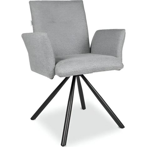 Sedia con braccioli Mosaic in tessuto grigio e gambe in metallo nero (1/4)
