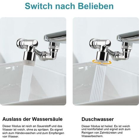 Spritzwassergeschützte Armatur mit um 1080° drehbarem Duschkopf, Verlängerungsschlauch und Strahlregler für Spültischarmaturen (1/4)
