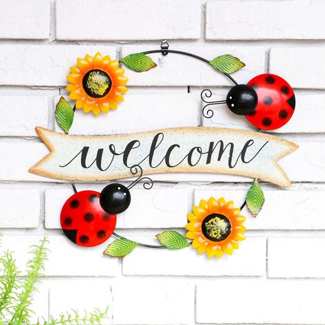 Wreath Decor - Iron Wall Decoration With Bee Sunflower Beetle Motif - Indoor Outdoor Door Porch Decor - 1 Piece (1/4)