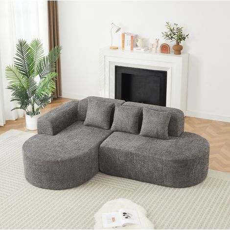 Sofá esquinero izquierdo 3 plazas chenilla antracita con chaise longue y 3 cojines - CHICFURN (1/5)