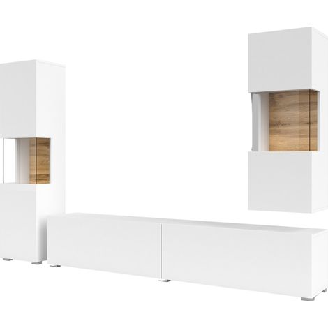 Conjunto de salón Revmiru 106, Blanco + Roble wotan