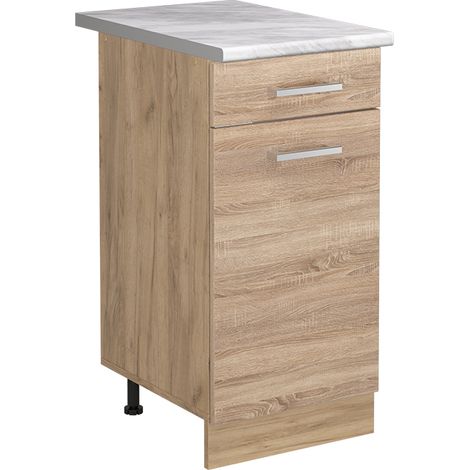 Mobiletto base cucina R-Line, Sonoma/Rovere dorato, 40 cm piano di lavoro Marmo, Vicco (1/5)