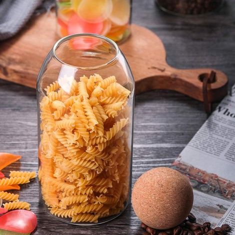 Contenitore in vetro da 1200 ml con tappo in sughero, ideale per spezie, tè, zucchero, caffè e frutta secca. (1/5)