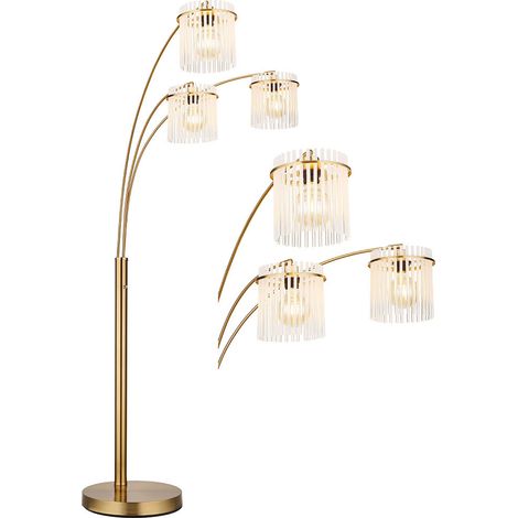 Lampada da terra a LED Lampada da terra oro Lampada da soggiorno a 3 fiamme Lampada laterale, aste in vetro opalino, 3x E27 LED bianco caldo, LxLxH 100 x 180 x 160 cm