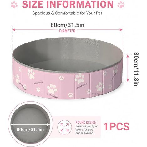 Piscine Pliable Chien 80 30 cm, Piscine pour Chien en PVC, Baignoire pour Chien Antidérapante avec Double Vidange, Piscine pour Chien Piscine Portable pour Petits et Moyens Chiens (Rose)