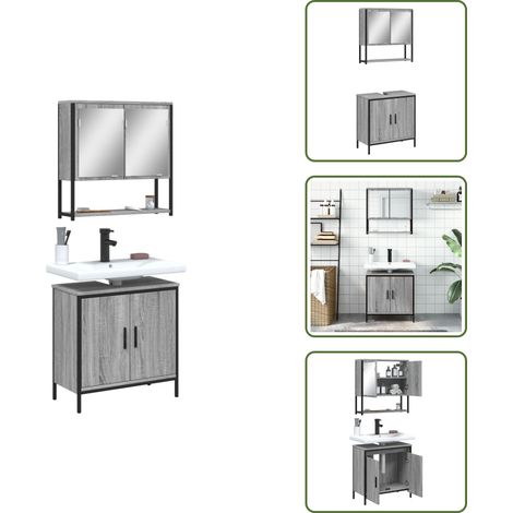 Muebles de baño de madera - vidaXL Set de muebles de baño 2 pzas madera contrachapada gris sonoma - Armario de lavabo