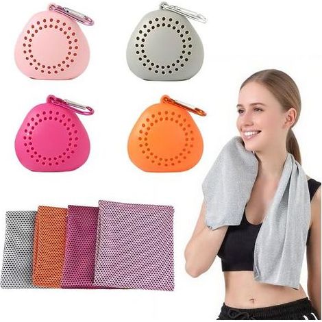 Lot de 4 serviettes rafraîchissantes, à séchage rapide, en microfibre respirante, pour gym, yoga, randonnée, camping (rose, orange, rose rouge, gris) 60 x 30 cm (1/5)