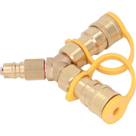 Adaptateur de raccordement rapide en Y pour gaz naturel, compatible avec les barbecues, les générateurs, les chauffages de terrasse, les fours à pizza et les foyers extérieurs (3/8 pouce). (1/5)