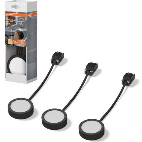 OSRAM spot sous meuble rond 65mm 3 x 3W, 830 blanc chaud, en noir aluminium, protection IP20, pour cuisine et salon (1/2)