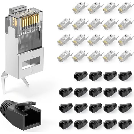 Connecteurs RJ45 Cat7 Blindé, Aide à l'Enfilage, Noir, Lot de 20 (1/5)