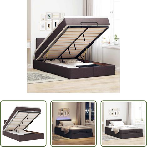 vidaXL LED-Beleuchtung - Ottoman-Bett mit Matratze & LEDs Dunkelbraun 120x190 cm Stoff (1/5)