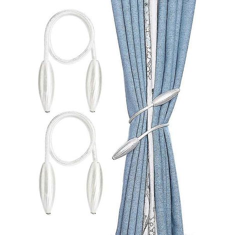 Lot de 2 pinces à rideaux/attaches décoratives en corde, noues torsadées créatives pour rideaux, supports de rideaux (blanc) (1/5)