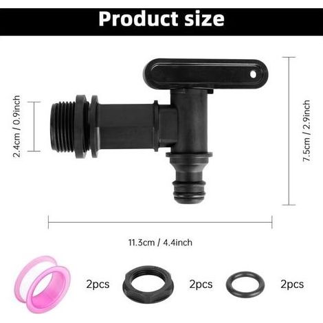 Lot de 2 robinets d'écoulement pour citerne de pluie, en plastique, distributeur d'eau, robinet de rechange de 3/4" avec joint pour réservoir d'eau de bière (1/5)